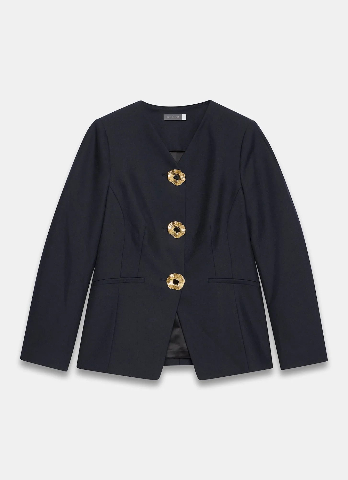 Navy Statement Button Sculpted Jacket