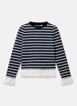 Navy Stripe Broderie Trim Sweatshirt