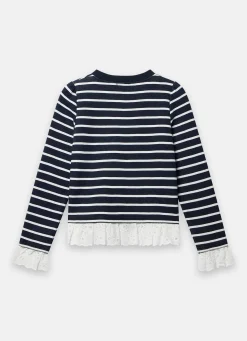 Navy Stripe Broderie Trim Sweatshirt
