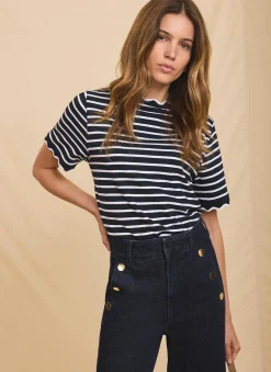 Navy Stripe Scallop Trim T-Shirt