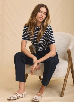 Navy Stripe Scallop Trim T-Shirt