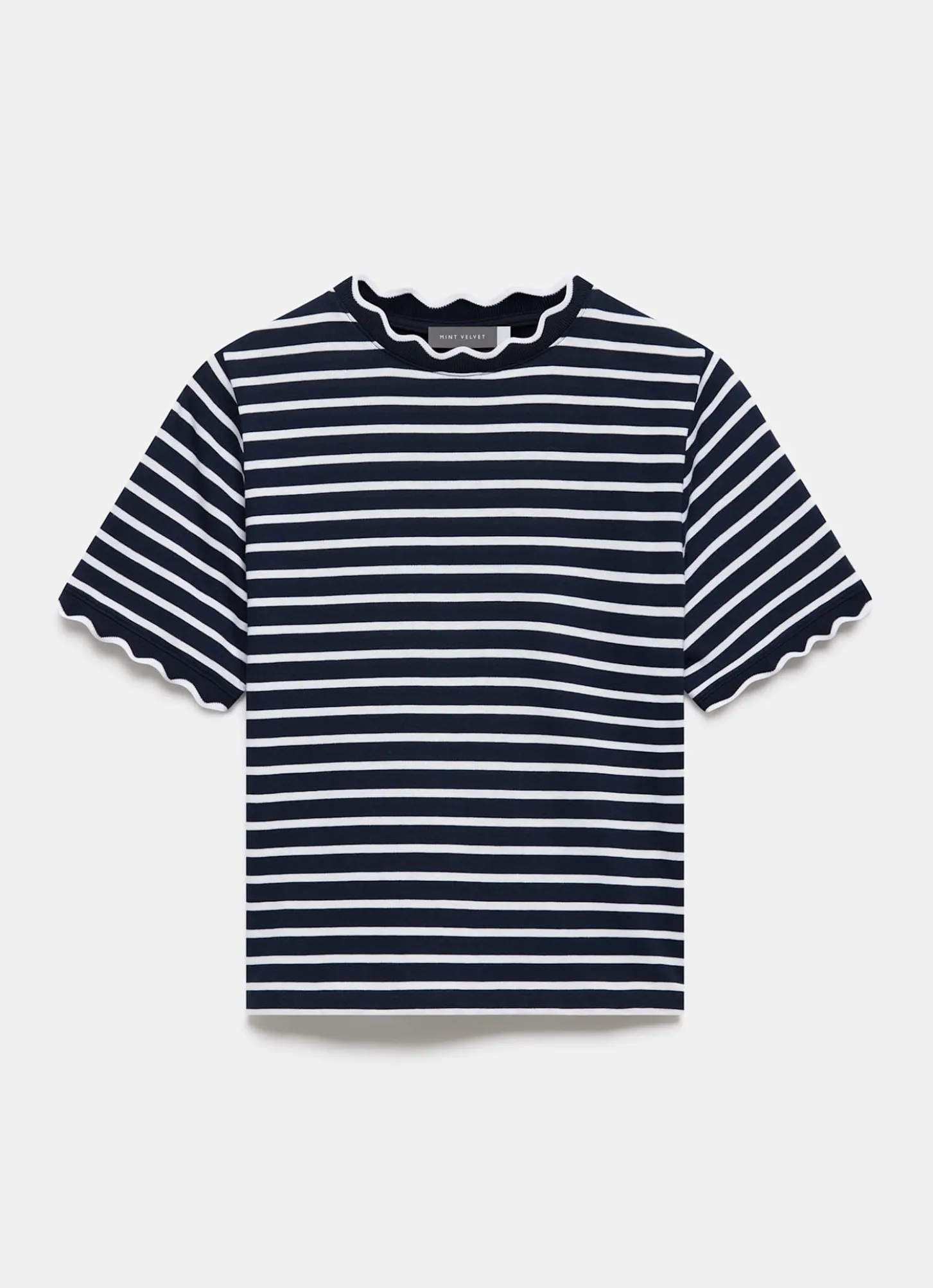 Navy Stripe Scallop Trim T-Shirt