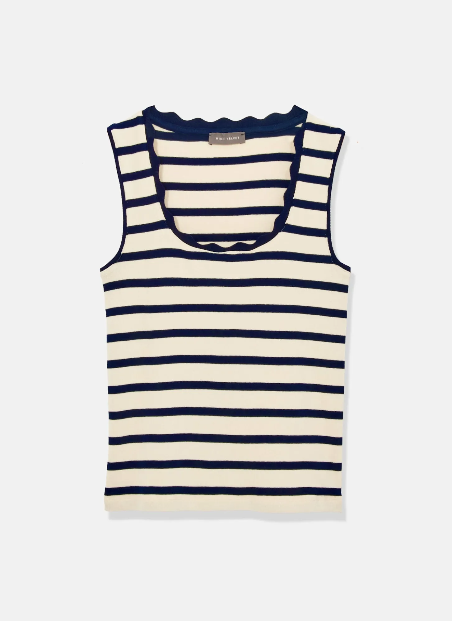 Navy Striped Scallop Trim Vest Top