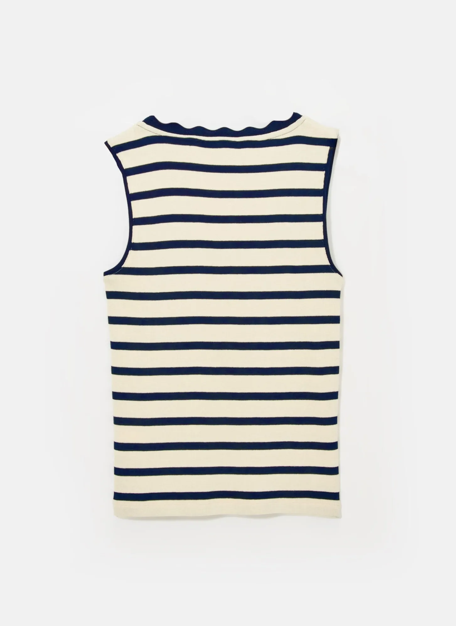 Navy Striped Scallop Trim Vest Top