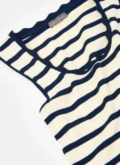 Navy Striped Scallop Trim Vest Top