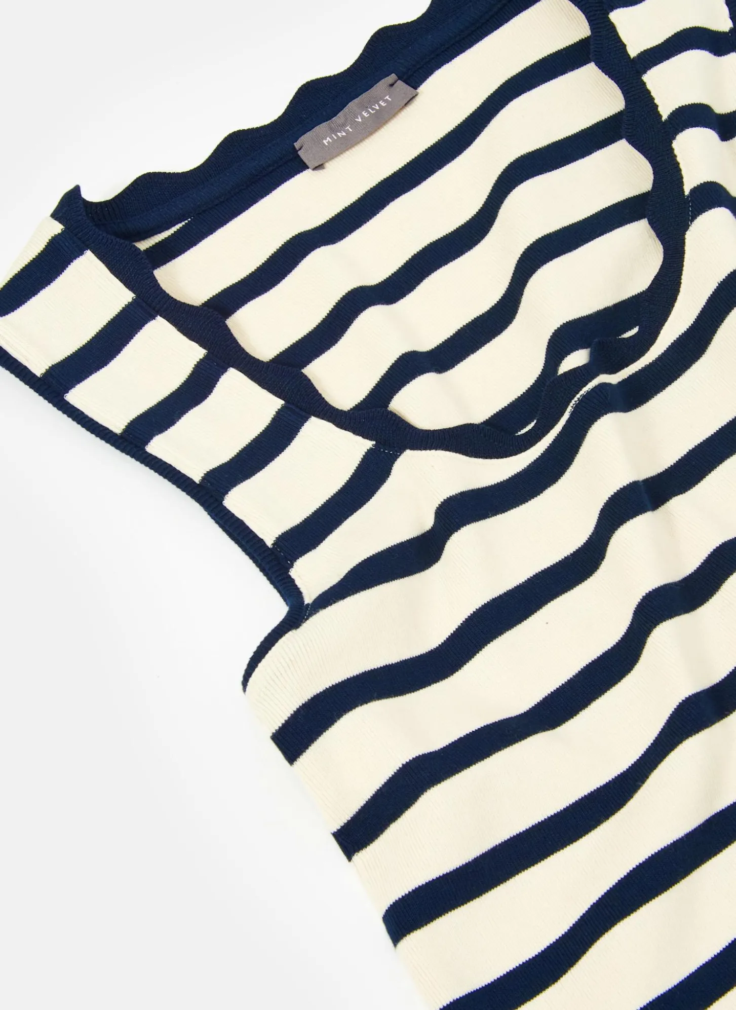 Navy Striped Scallop Trim Vest Top