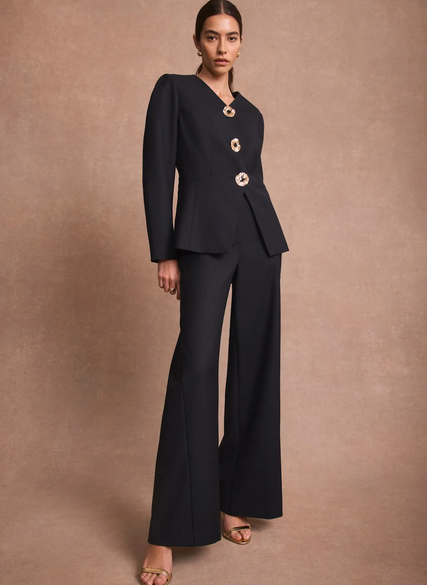 Navy Tailored Wide Leg Trousers