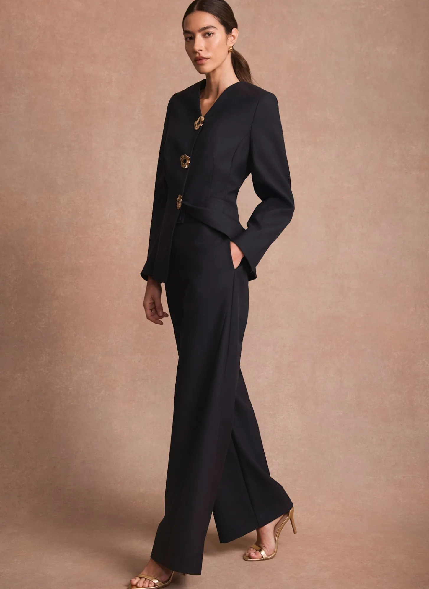 Navy Tailored Wide Leg Trousers