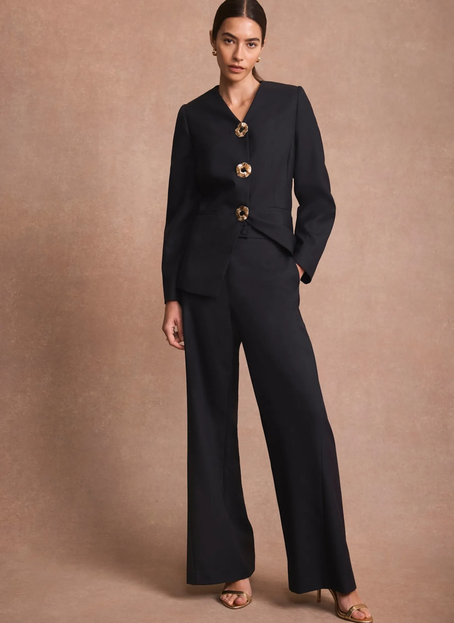 Navy Tailored Wide Leg Trousers