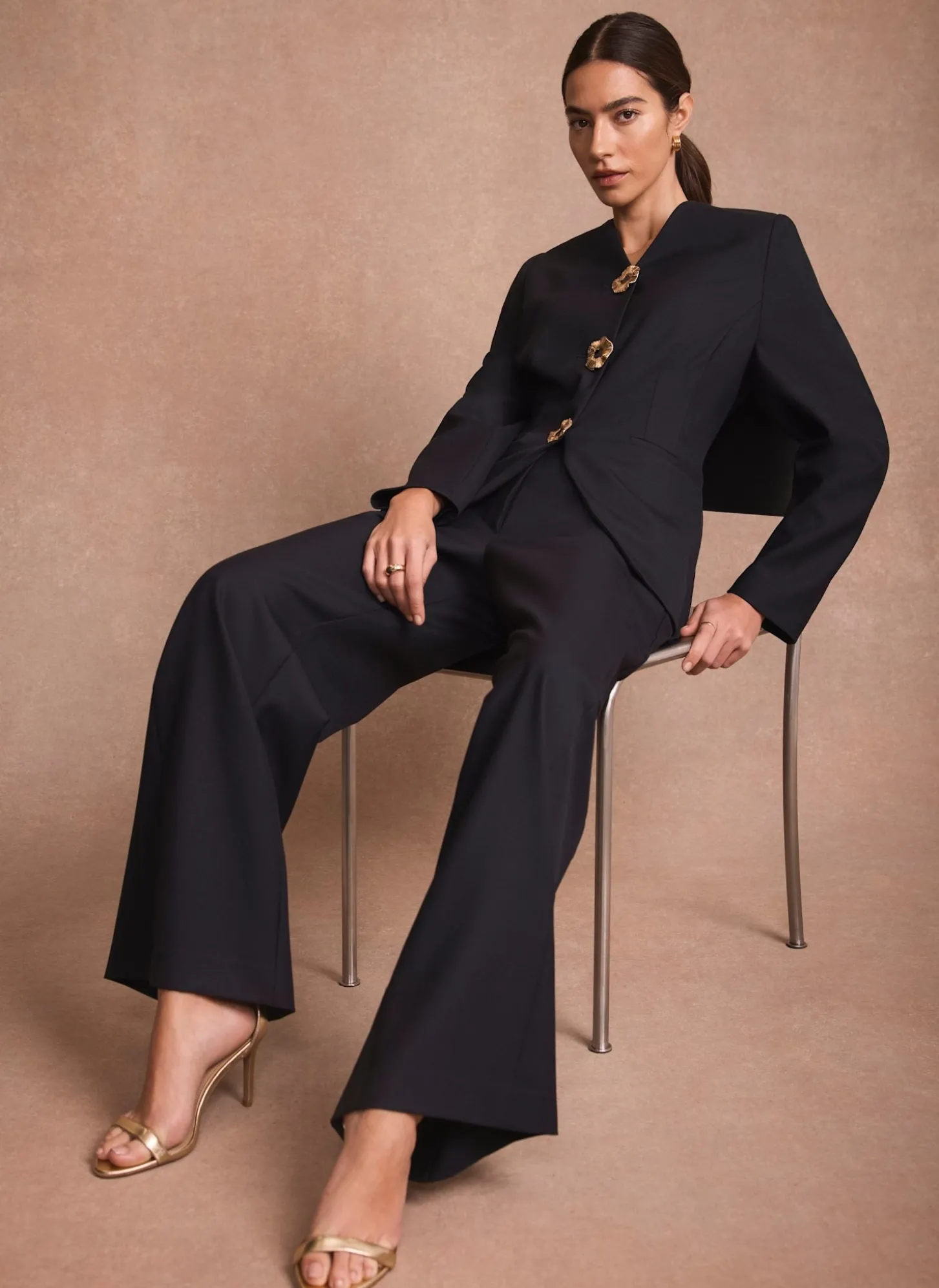 Navy Tailored Wide Leg Trousers