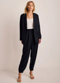 Navy Tapered Balloon Trousers