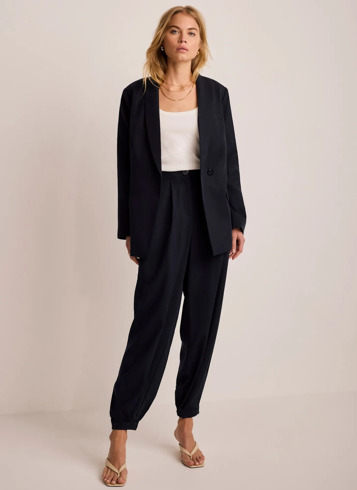 Navy Tapered Balloon Trousers