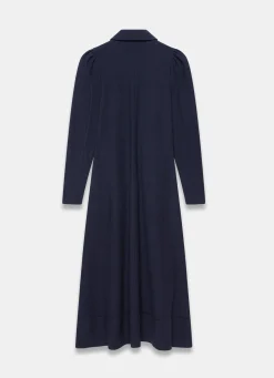 Navy Textured Zip Detail Midi Dress