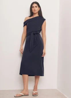 Navy Tie Detail Midi Dress