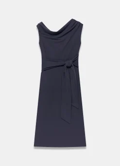 Navy Tie Detail Midi Dress