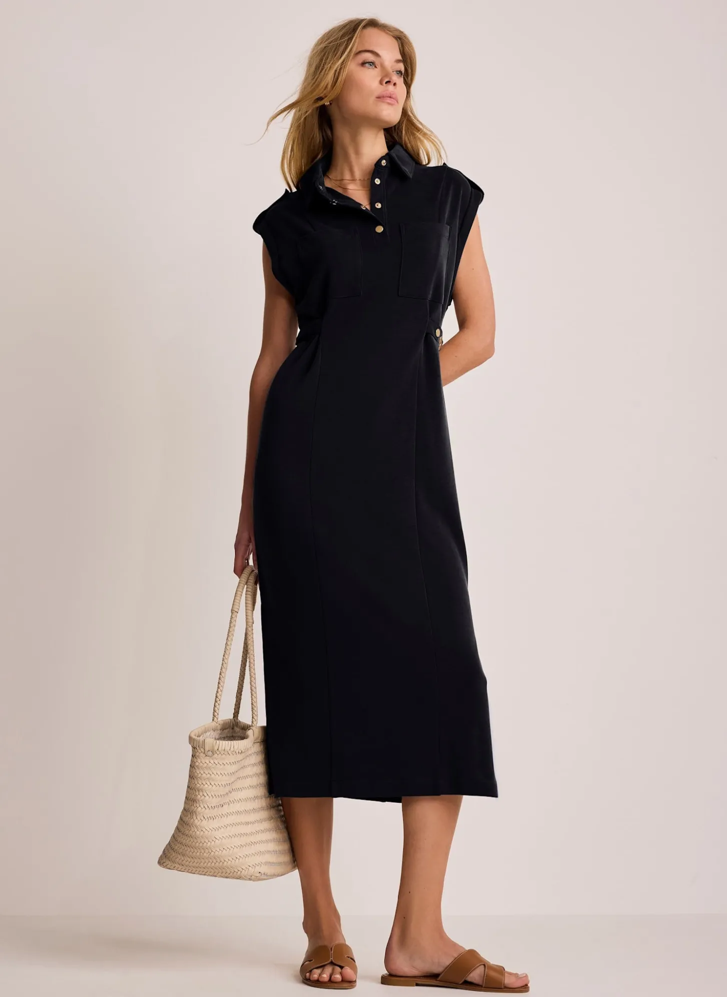 Navy Utility Midi Dress