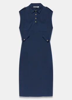 Navy Utility Midi Dress