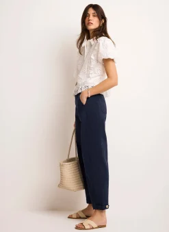 Navy Washed Barrel Leg Chino Trousers
