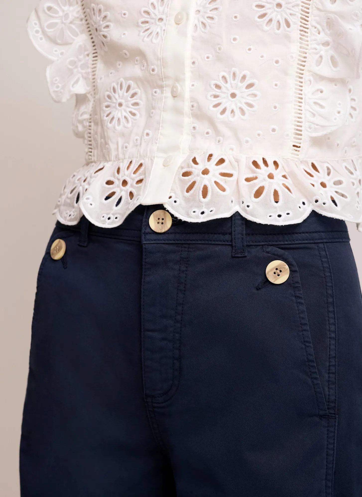 Navy Washed Barrel Leg Chino Trousers