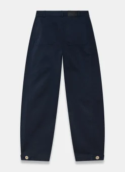 Navy Washed Barrel Leg Chino Trousers