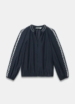 Navy Whipstitch Detail Blouse