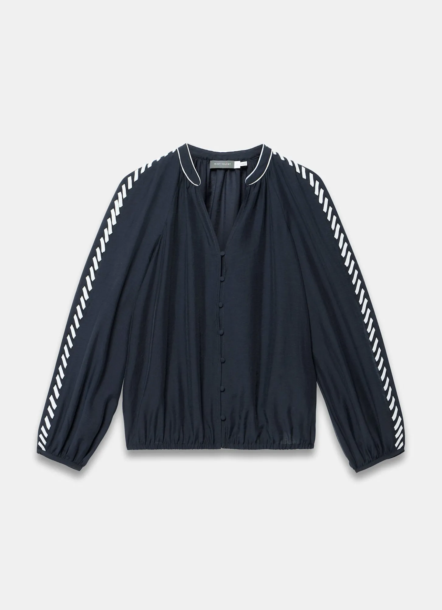 Navy Whipstitch Detail Blouse