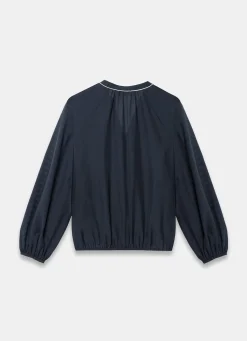 Navy Whipstitch Detail Blouse