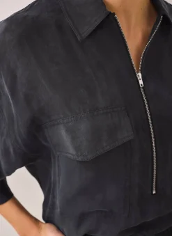 Navy Zip Detail Blouse
