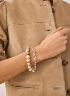 Neutral Beaded and Chain Layer Bracelet