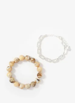Neutral Beaded and Chain Layer Bracelet