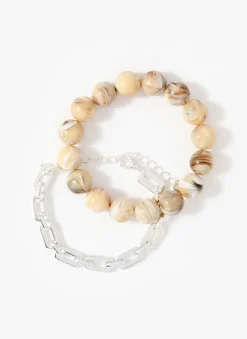 Neutral Beaded and Chain Layer Bracelet