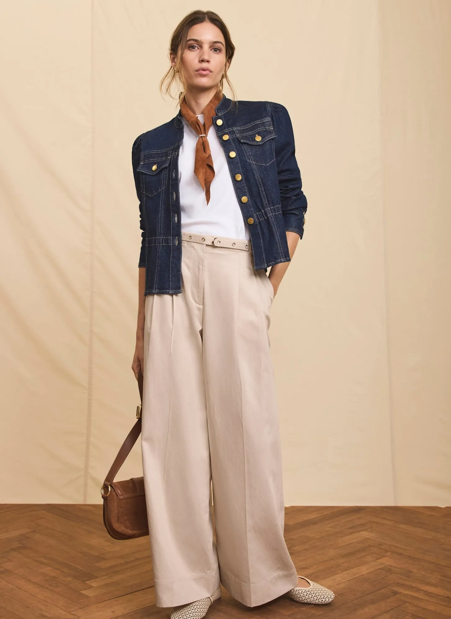 Neutral Belted Wide Trousers