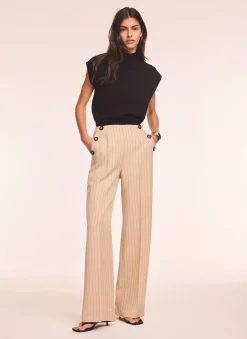 Neutral Button Front Pinstripe Trousers