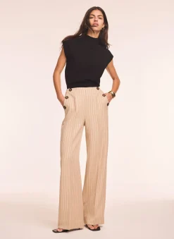 Neutral Button Front Pinstripe Trousers