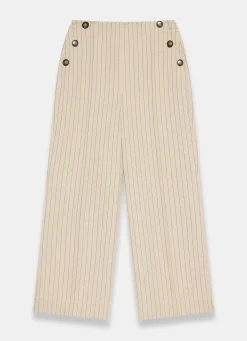 Neutral Button Front Pinstripe Trousers