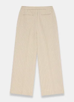 Neutral Button Front Pinstripe Trousers
