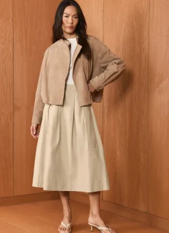 Neutral Cotton A Line Midi Skirt