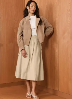Neutral Cotton A Line Midi Skirt