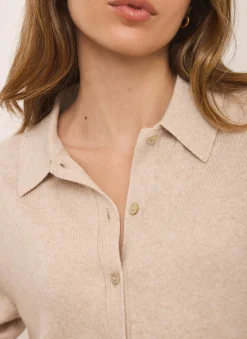 Neutral Cotton Blend Button Collar Cardigan