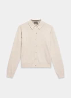 Neutral Cotton Blend Button Collar Cardigan
