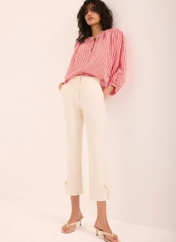 Neutral Cotton Blend Capri Trousers