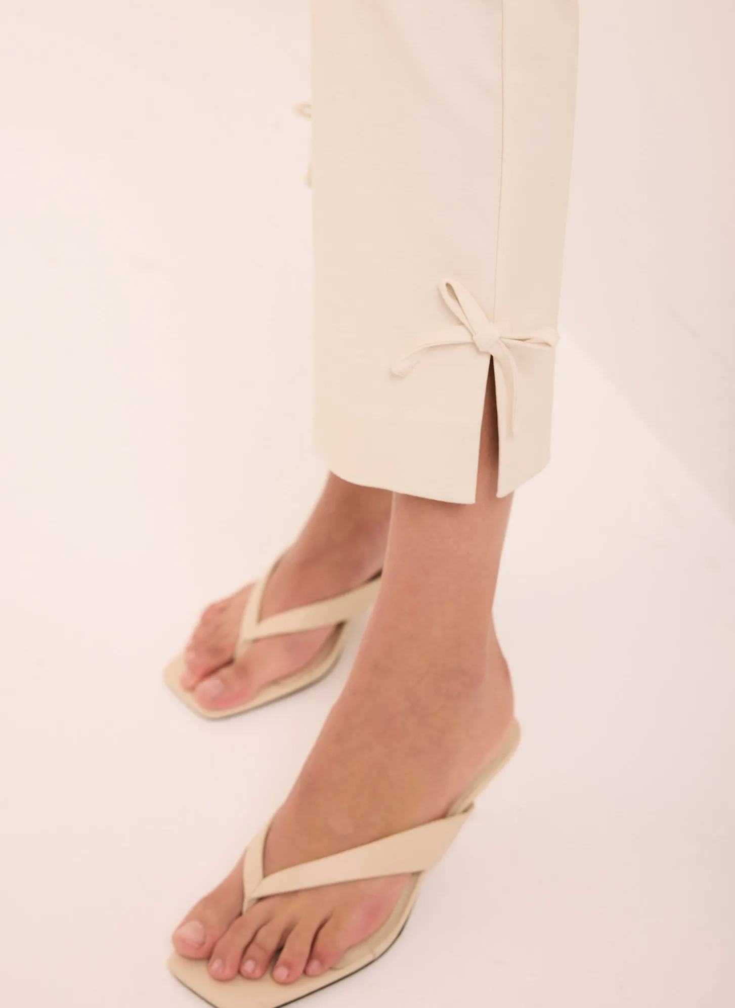 Neutral Cotton Blend Capri Trousers