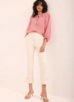 Neutral Cotton Blend Capri Trousers