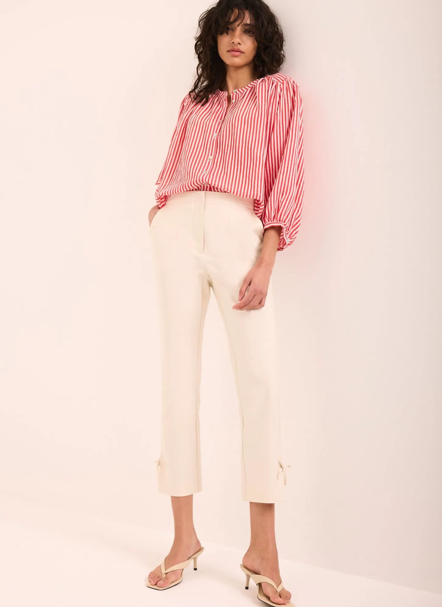 Neutral Cotton Blend Capri Trousers