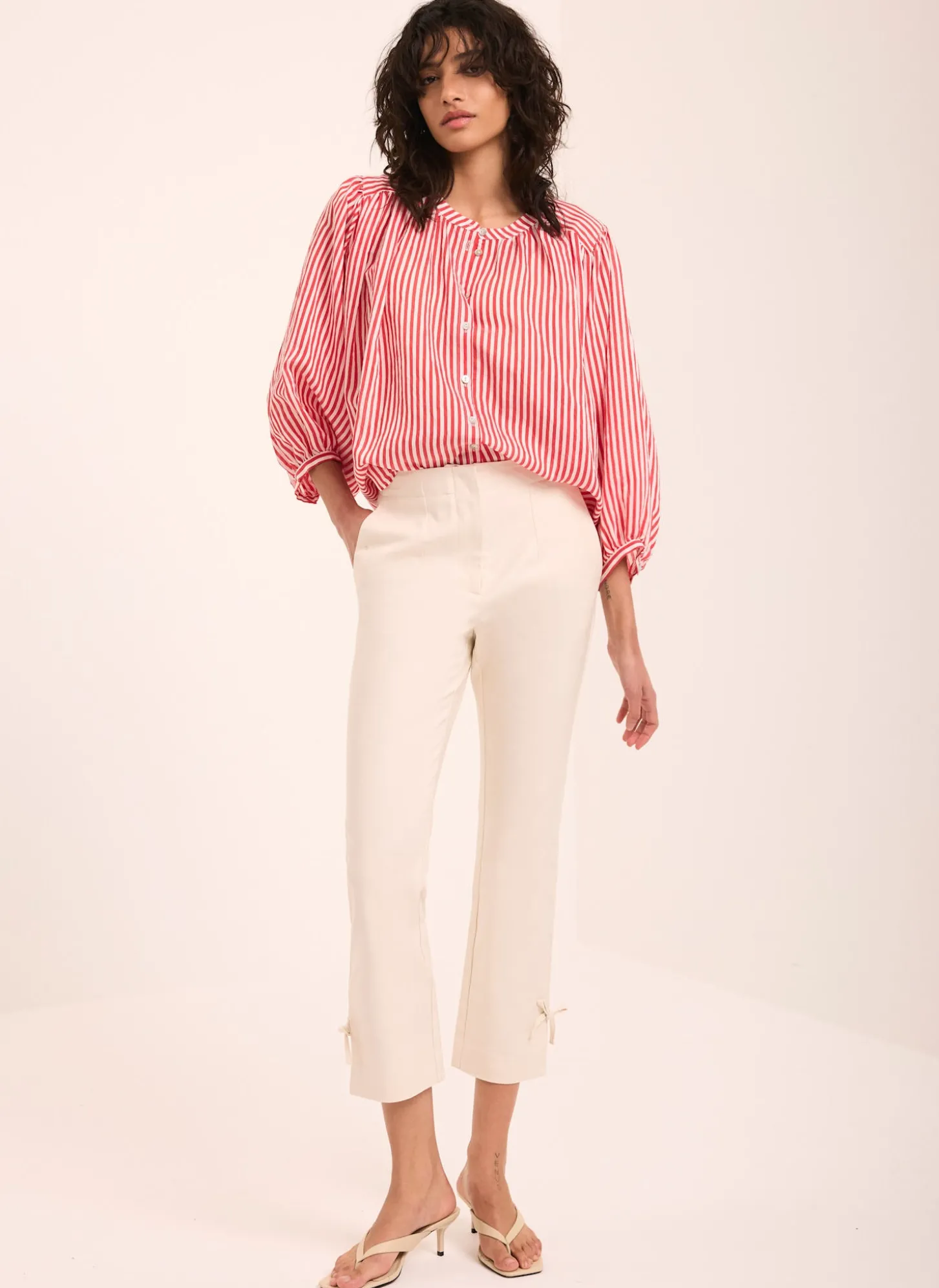 Neutral Cotton Blend Capri Trousers
