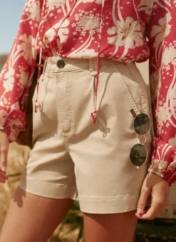 Neutral Cotton Blend Chino Shorts