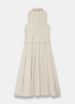 Neutral Cotton Blend Striped Midi Dress