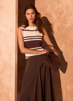 Neutral Cotton Blend Striped Knit Top