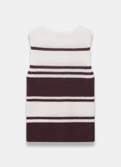 Neutral Cotton Blend Striped Knit Top