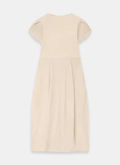 Neutral Cotton Blend Tulip Hem Midi Dress